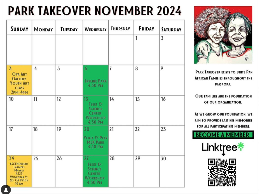 ASCENDtials November 2024 Park Takeover Calendar